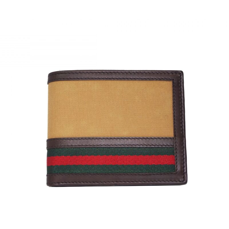 Gucci 138042 Beige/ Signature Web with Brown Leather Trim Unisex Wallet-0