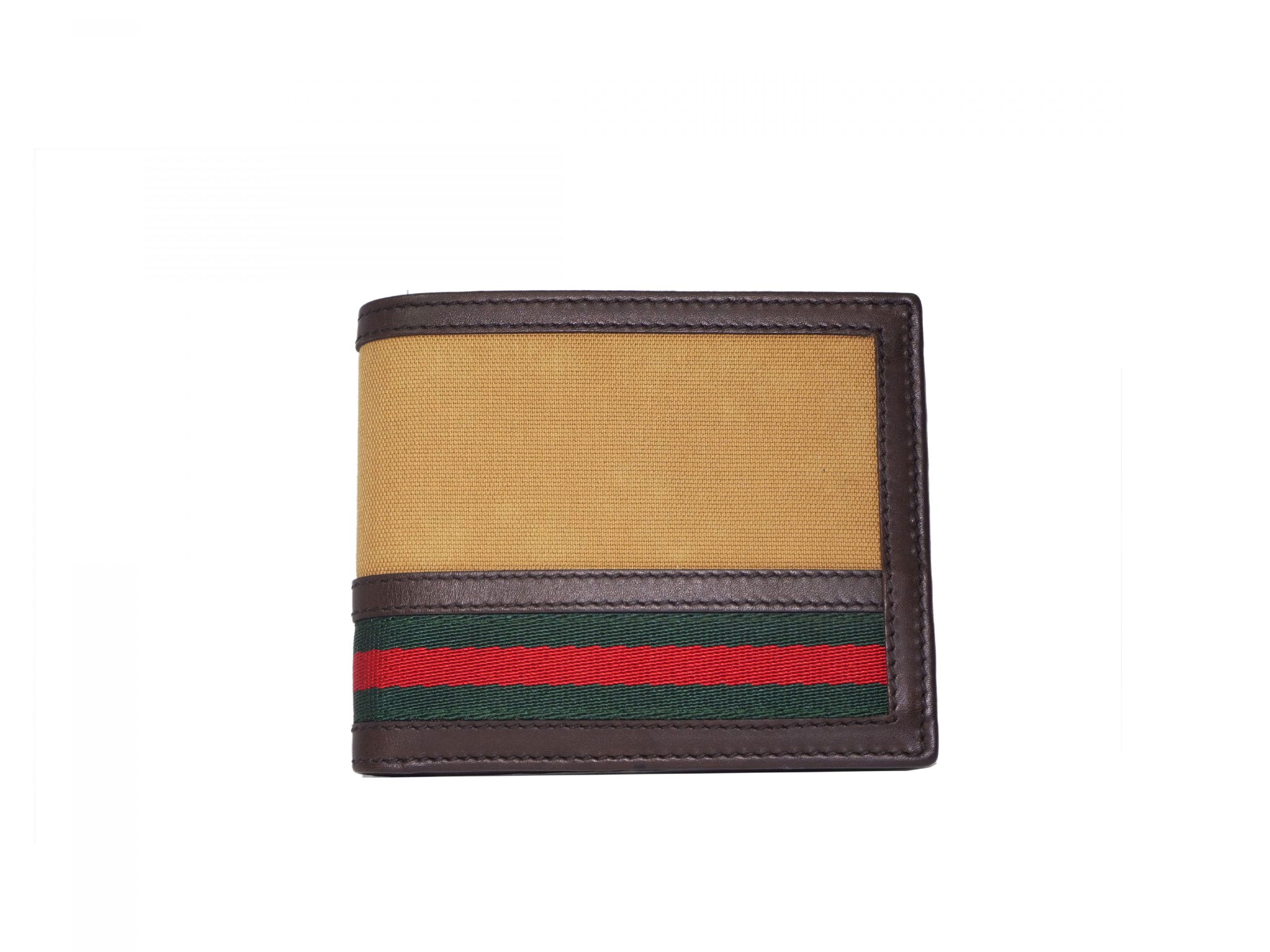 Gucci 138042 Beige/ Signature Web with Brown Leather Trim Unisex Wallet-0