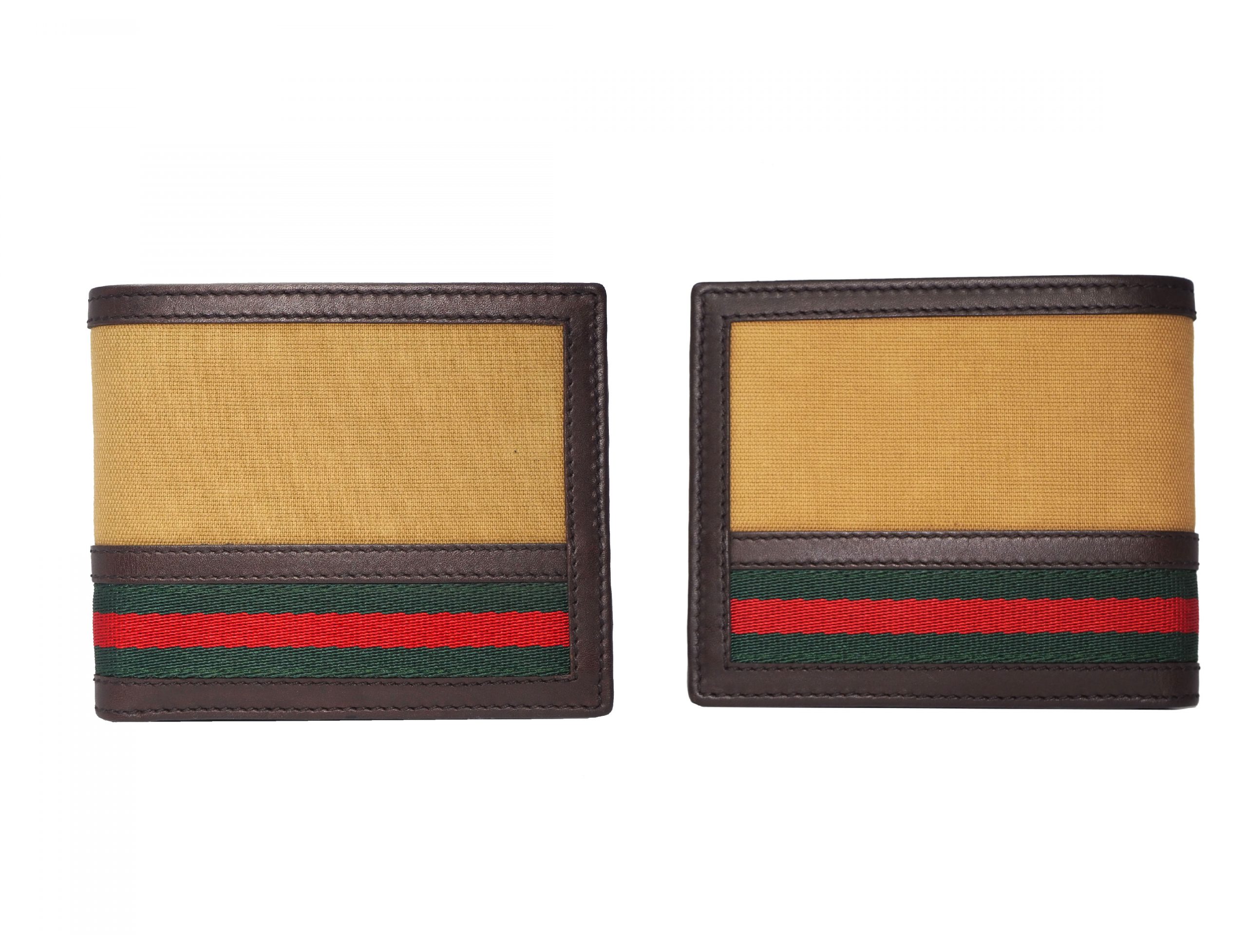 Gucci 138042 Beige/ Signature Web with Brown Leather Trim Unisex Wallet-35701