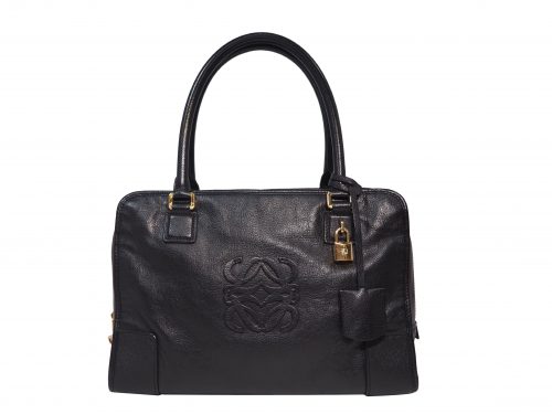 Loewe Black Goat Skin Amazona 34cm Document with Long Shoulder Bag -0
