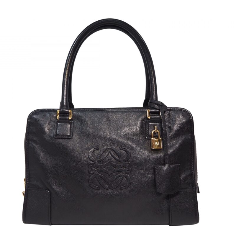 Loewe Black Goat Skin Amazona 34cm Document with Long Shoulder Bag -0