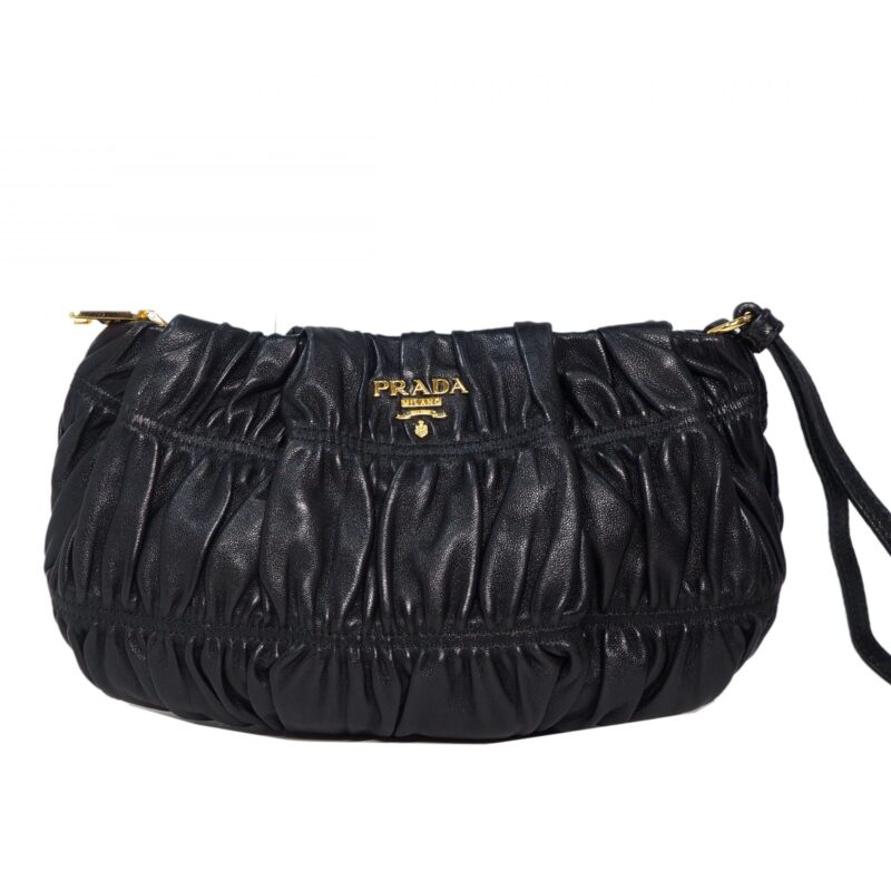 Prada 1N1584 Black Nappa Gaufre Wristlet/ Wrist Pouch-0