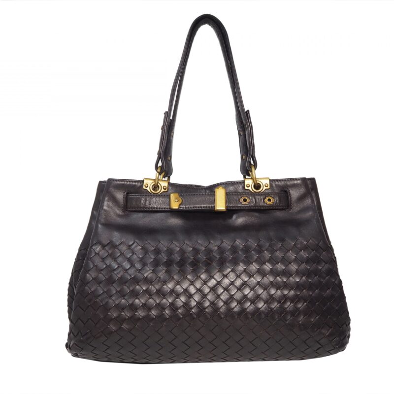 Bottega Veneta 162110 Brown Intrecciato Top Handle Two Compartment Small Tote -0