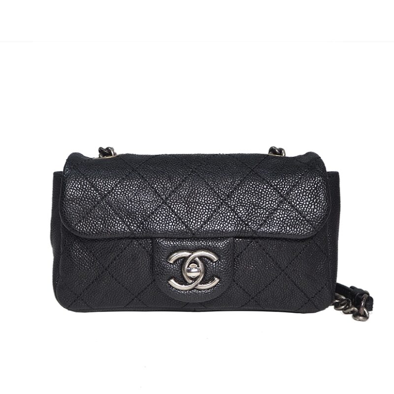 Chanel 15681430 Black 3C Mini Flap Quilted Aged Caviar Leather Bag Ruthenium Hardware-0
