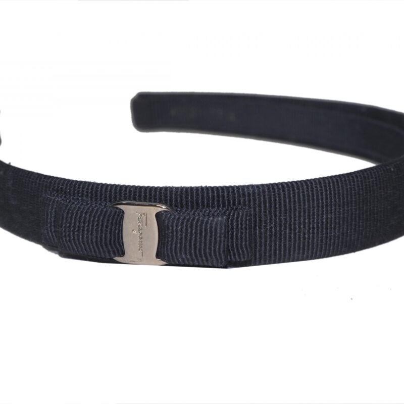 Ferragamo Signature Classic Navy Blue Vara Bow Hair/ Headband -0