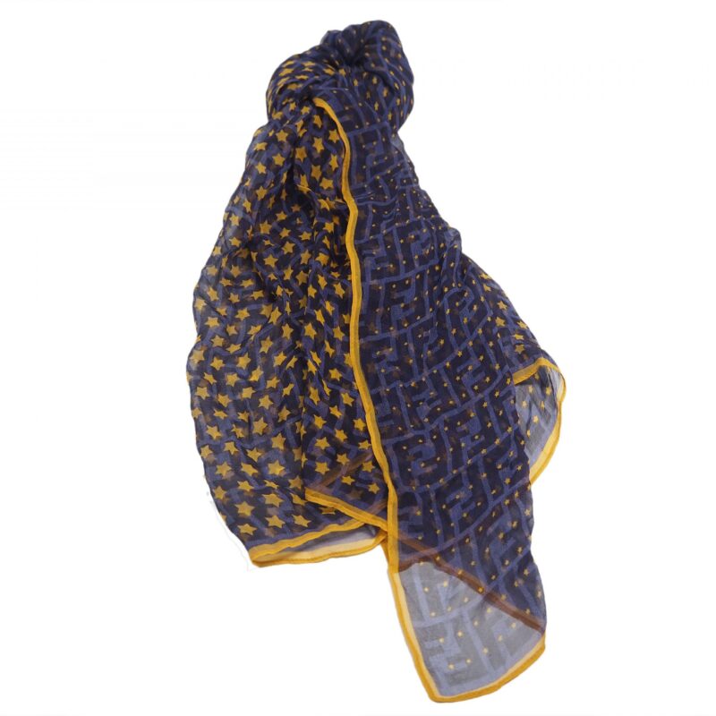 Fendi 100% Silk Blue Limited Edition with Yellow Stars Scarf/ Wrapy/ Shawl -0