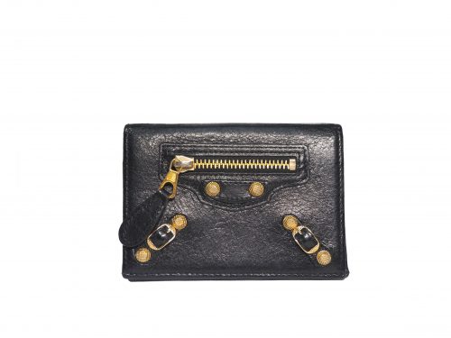 Balenciaga 285374 Black Giant Business Card Case / Holder Gold Hardware -0