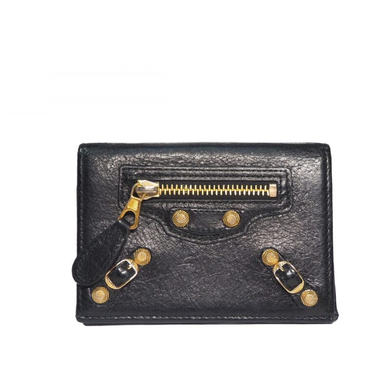 Balenciaga 285374 Black Giant Business Card Case / Holder Gold Hardware -0
