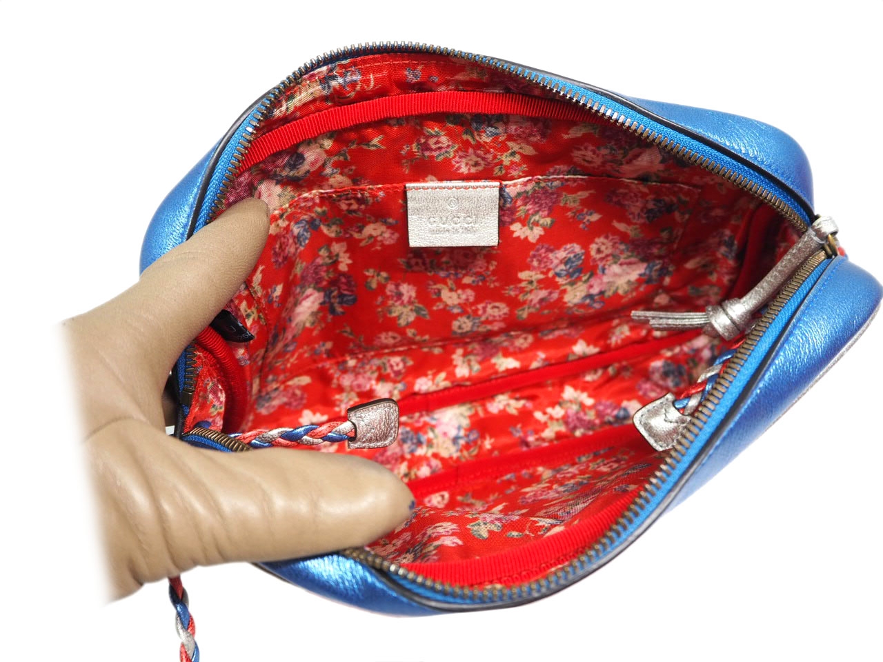 Gucci 541061 Blue/ Red/ Silver Multi Color Metallic Laminated Leather Small Shoulder/ Crossbody bag-36238