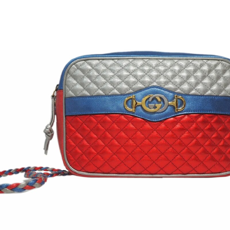 Gucci 541061 Blue/ Red/ Silver Multi Color Metallic Laminated Leather Small Shoulder/ Crossbody bag-0