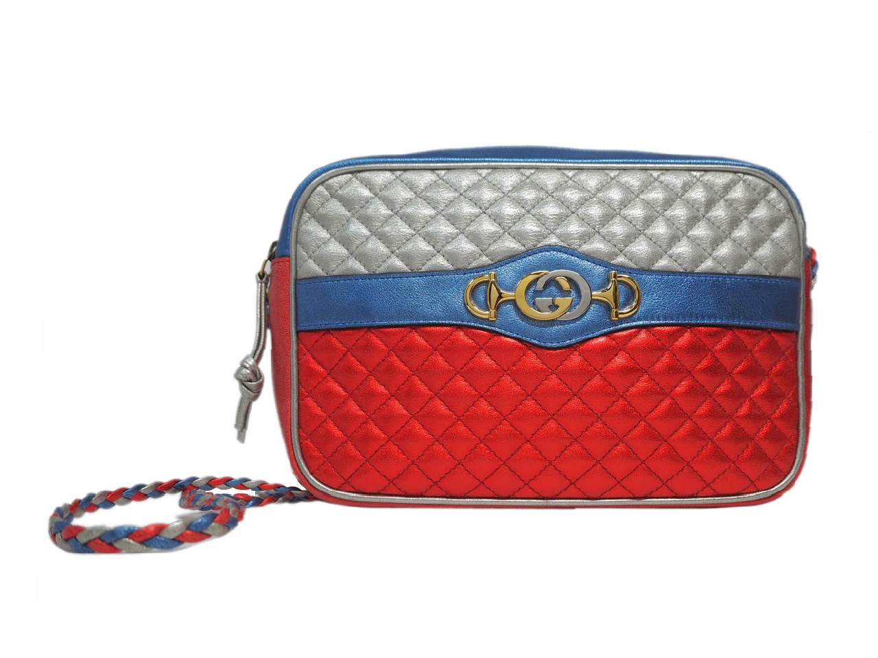 Gucci 541061 Blue/ Red/ Silver Multi Color Metallic Laminated Leather Small Shoulder/ Crossbody bag-0