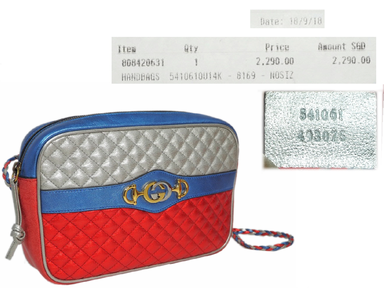 Gucci 541061 Blue/ Red/ Silver Multi Color Metallic Laminated Leather Small Shoulder/ Crossbody bag-36233