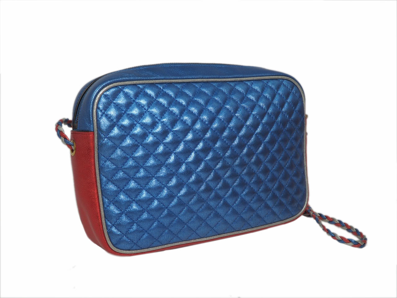 Gucci 541061 Blue/ Red/ Silver Multi Color Metallic Laminated Leather Small Shoulder/ Crossbody bag-36234