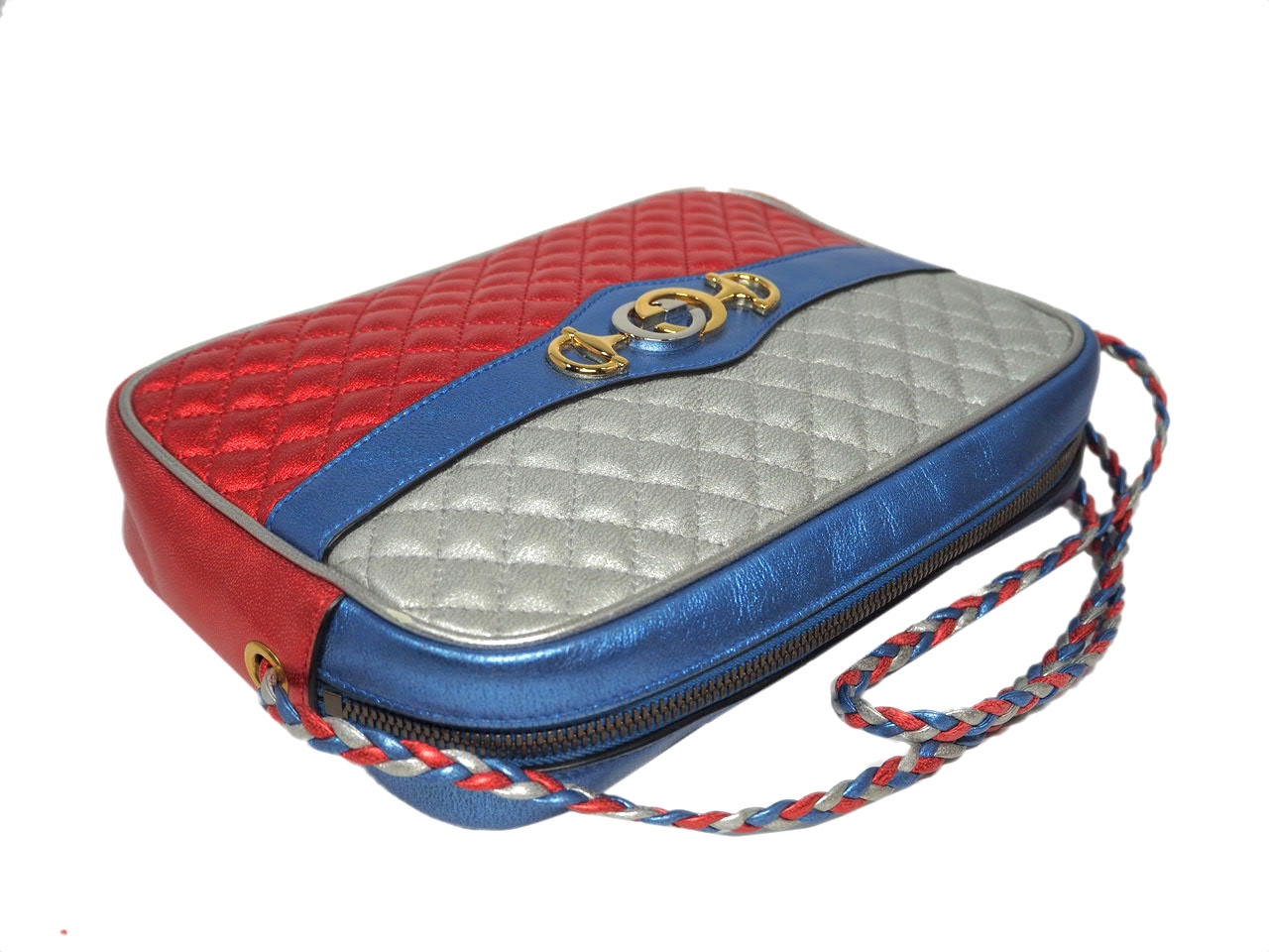 Gucci 541061 Blue/ Red/ Silver Multi Color Metallic Laminated Leather Small Shoulder/ Crossbody bag-36236