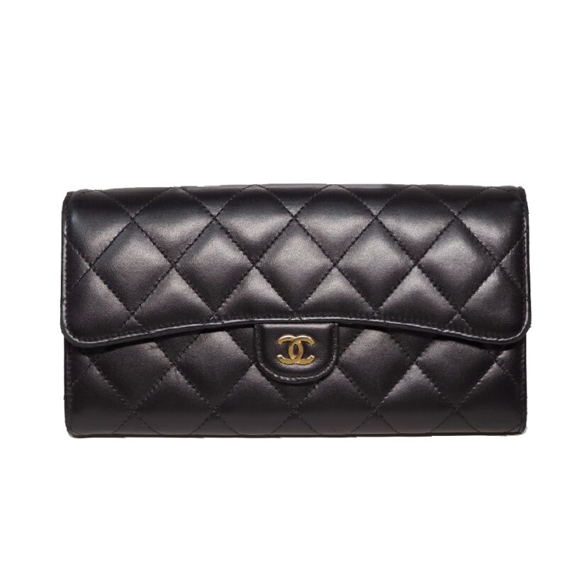 Chanel 25015658 Black Lambskin A50096 Classic Flap 12 Cards Long Wallet Gold Hardware-0