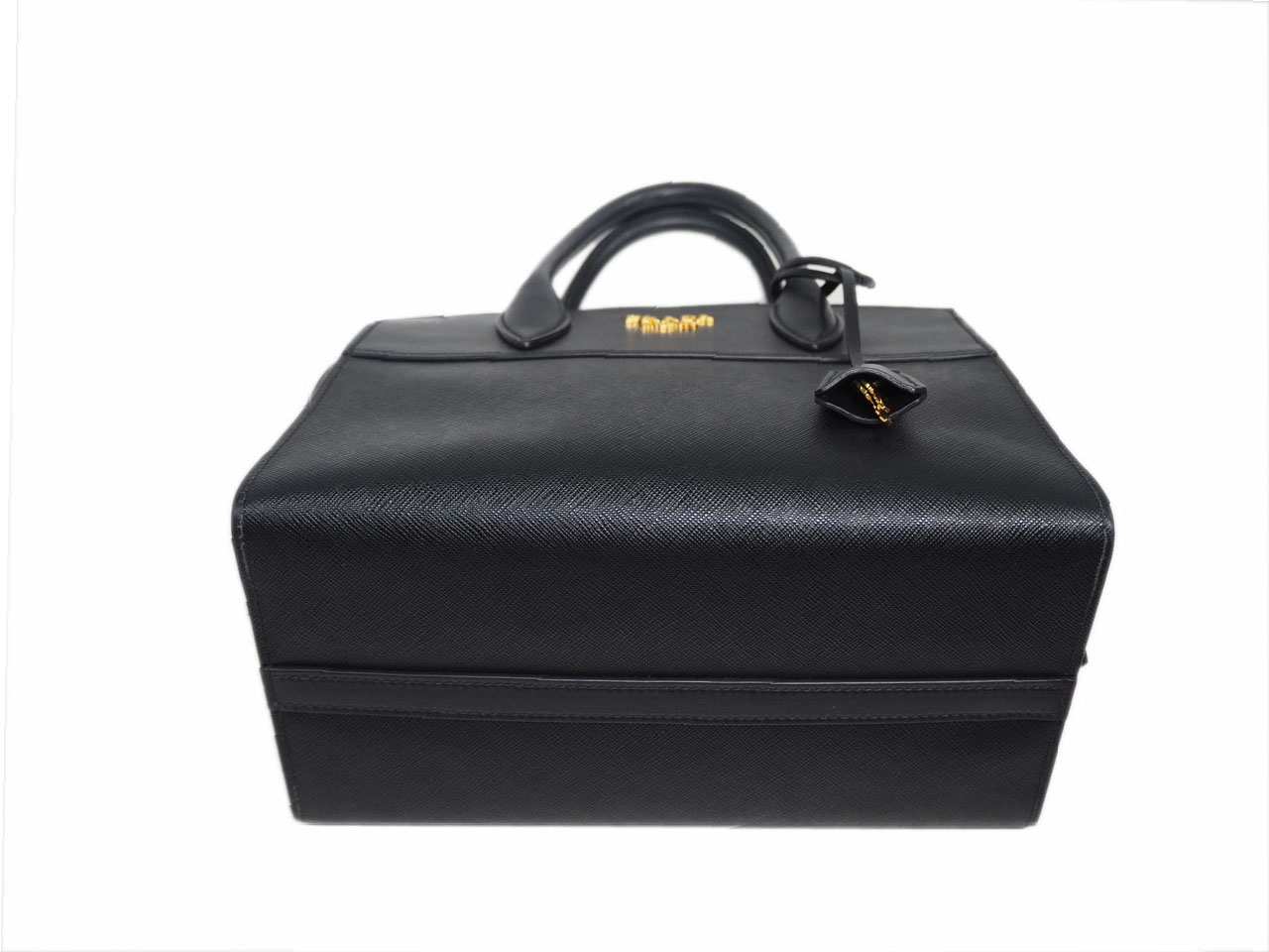 Prada 1BA045 Black Saffiano / Calf Leather Esplanade Top Handle 2-Way Tote/ Shoulder bag-36250