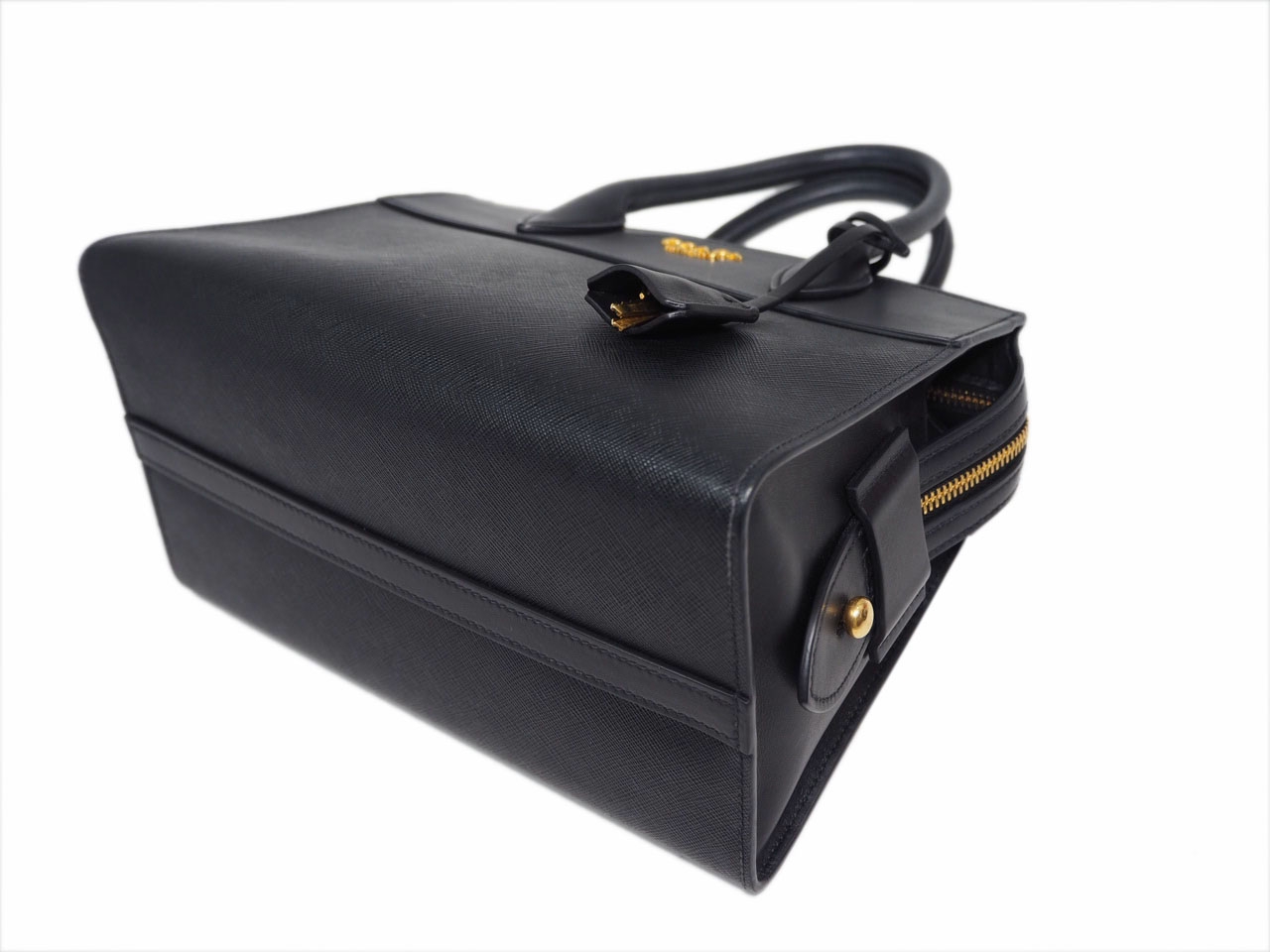 Prada 1BA045 Black Saffiano / Calf Leather Esplanade Top Handle 2-Way Tote/ Shoulder bag-36253