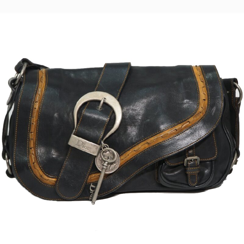 Dior Black/ Brown Gaucho Leather Saddle Bag-0