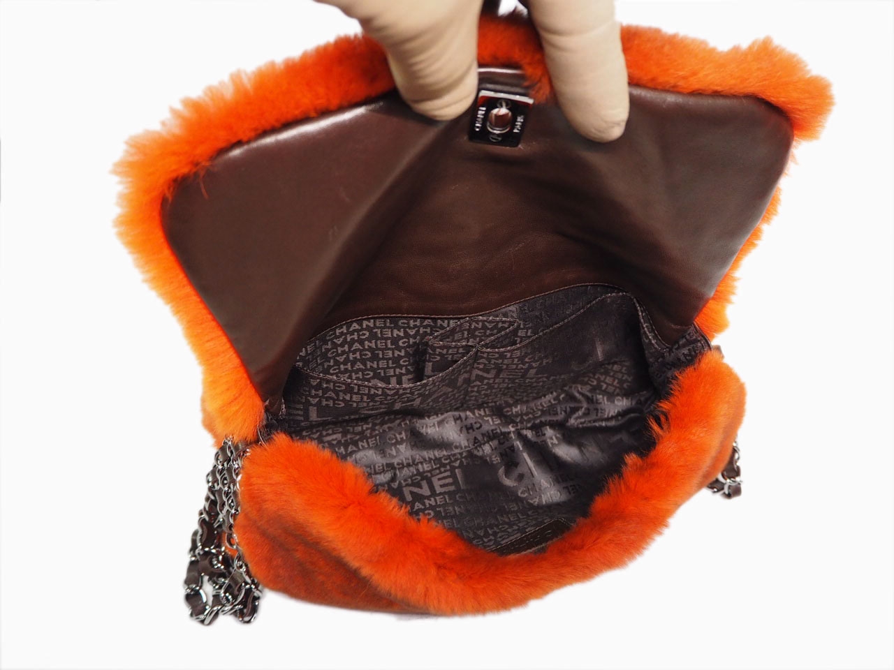 Chanel 9520686 Orange/ Red Degraded Rabbit Fur Triple Chain Around Shoulder Bag -36362