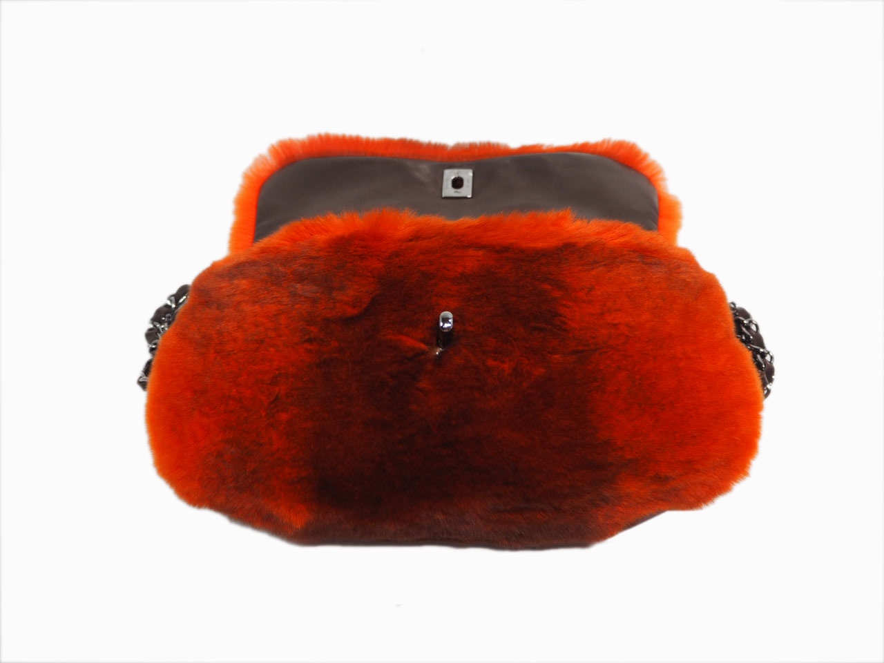 Chanel 9520686 Orange/ Red Degraded Rabbit Fur Triple Chain Around Shoulder Bag -36361