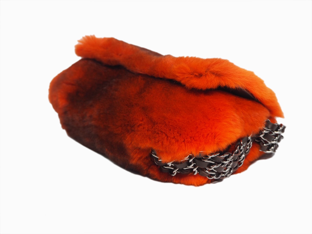 Chanel 9520686 Orange/ Red Degraded Rabbit Fur Triple Chain Around Shoulder Bag -36359