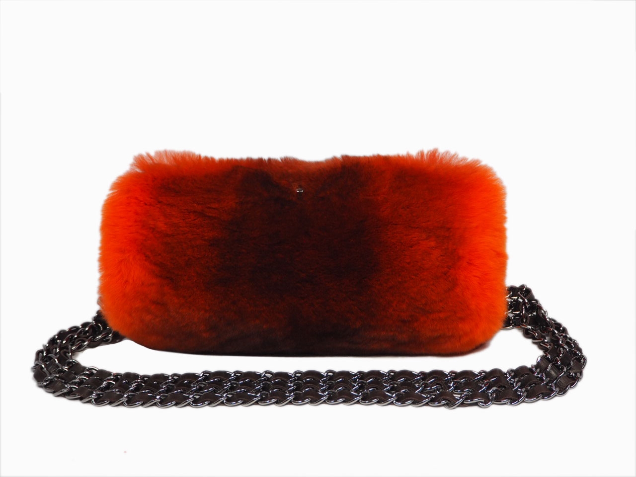 Chanel 9520686 Orange/ Red Degraded Rabbit Fur Triple Chain Around Shoulder Bag -36356