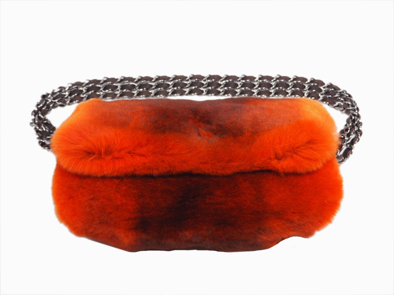 Chanel 9520686 Orange/ Red Degraded Rabbit Fur Triple Chain Around Shoulder Bag -36357