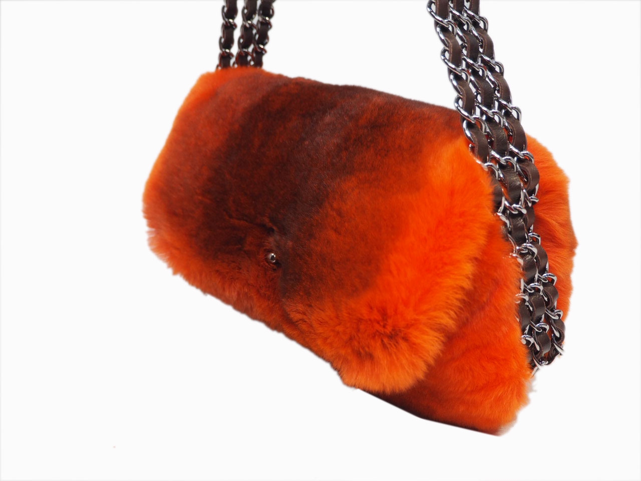 Chanel 9520686 Orange/ Red Degraded Rabbit Fur Triple Chain Around Shoulder Bag -36360