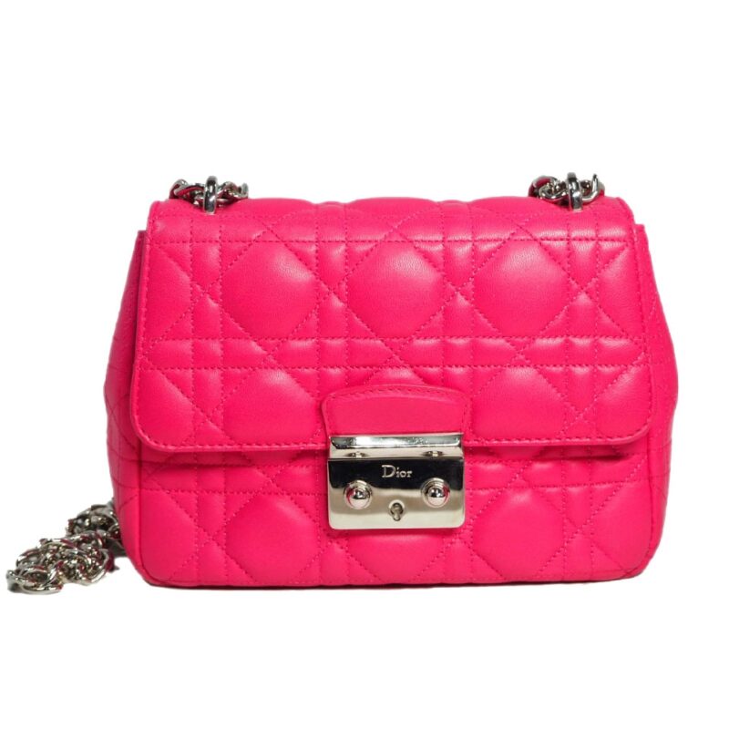 Dior Fuschia Pink Lambskin Leather "Miss Dior" Mini Cannage Flap Bag/ Crossbody Bag -0