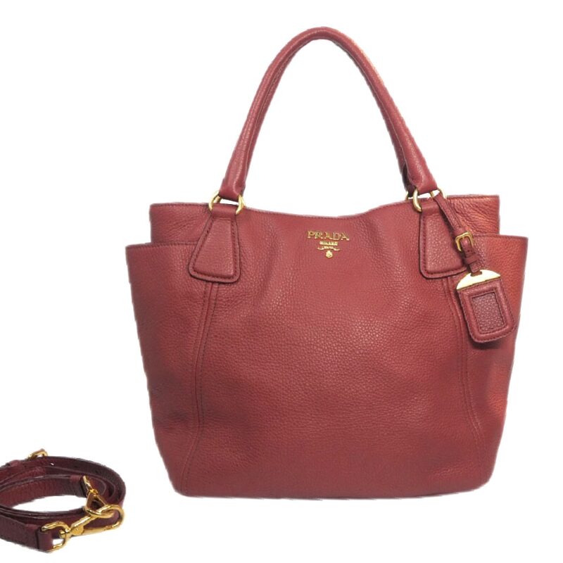 Prada BN2435 Vit. Daino Rubino/ Ruby Deerskin Leather Twin Pockets Document Tote-0