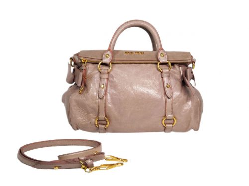 Miu Miu Pink Mughetto Distressed Vitello Lux Medium Bow Bag with Strap-0