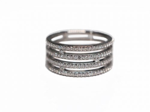 Hermes 18K 750 White Gold Diamonds H Ring, Size 50, Grade A Diamonds -0