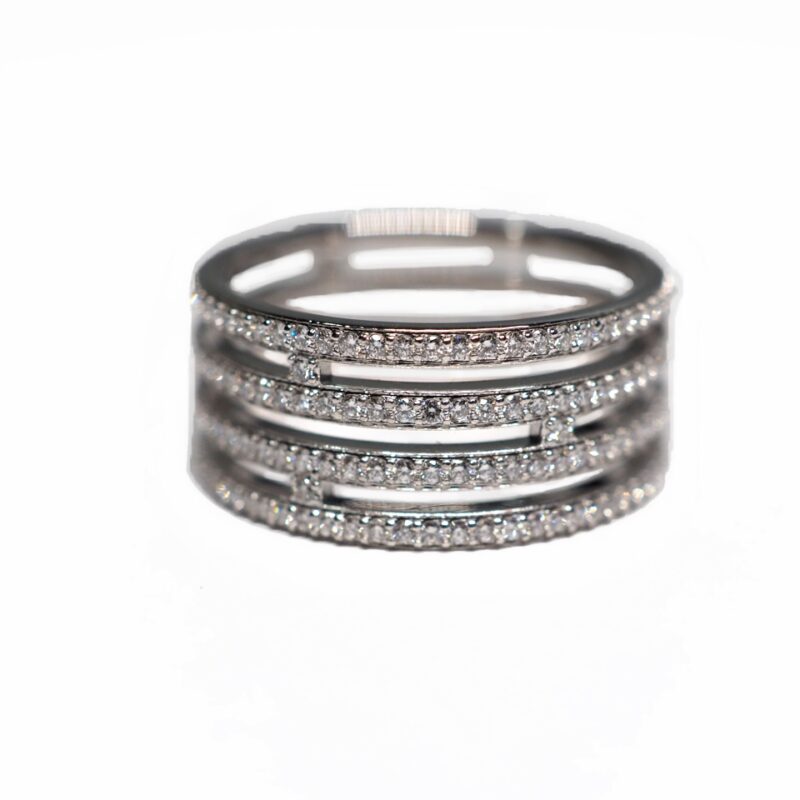 Hermes 18K 750 White Gold Diamonds H Ring, Size 50, Grade A Diamonds -0