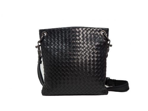 Bottega Veneta 172736 Black Nappa Intrecciato Open-Top Messenger Bag-0