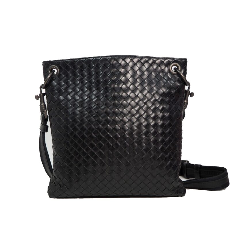 Bottega Veneta 172736 Black Nappa Intrecciato Open-Top Messenger Bag-0