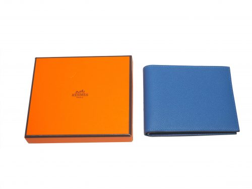 Hermes Blue Swift Citizen Twill Compact Wallet A Stamp