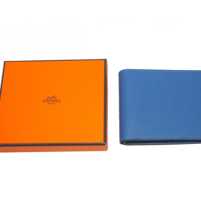 Hermes Blue Swift Citizen Twill Compact Wallet A Stamp