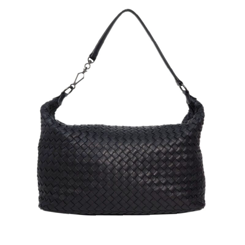 Bottega Veneta Black Intrecciato Nappa East-West Zip Hobo Bag in Small Size-0