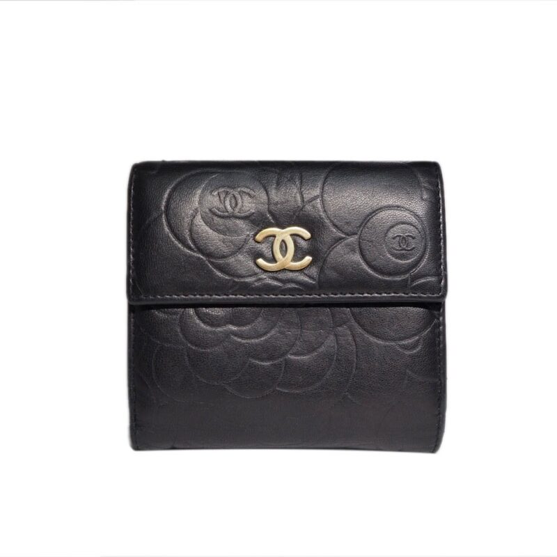 Chanel 116231641 Black/ Beige Camellia Flower Bio-Fold Wallet-0