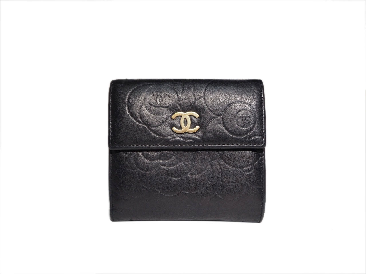 Chanel 116231641 Black/ Beige Camellia Flower Bio-Fold Wallet-0
