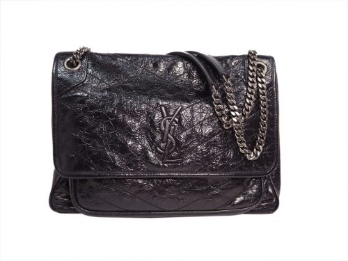 YSL 498883 Saint Laurent Black Distressed Medium Niki Monogram leather shoulder bag-0