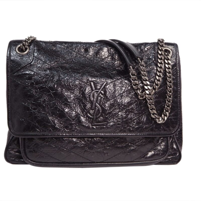 YSL 498883 Saint Laurent Black Distressed Medium Niki Monogram leather shoulder bag-0