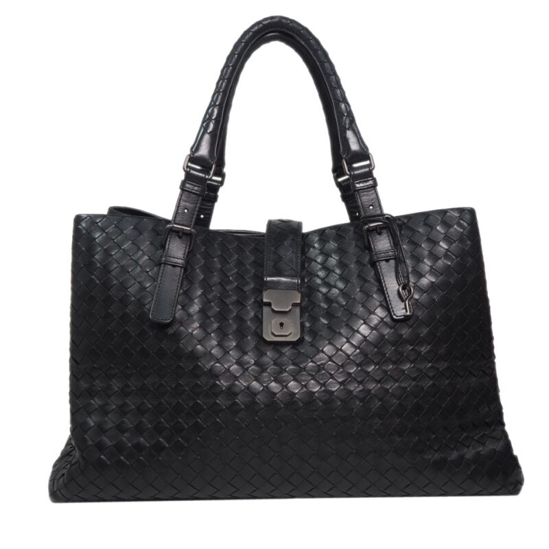 Bottega Veneta Roma Medium Model Handbag in Black Intrecciato Leather-0