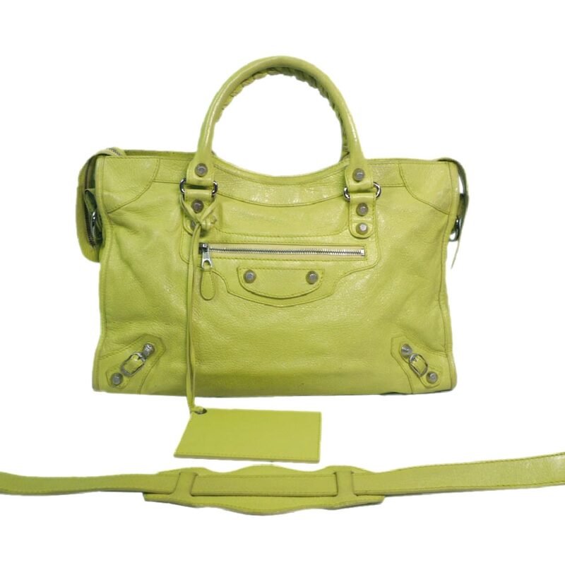 Balenciaga 281770 Lime Distressed Giant 12 City Bag in Silver Hardware-0