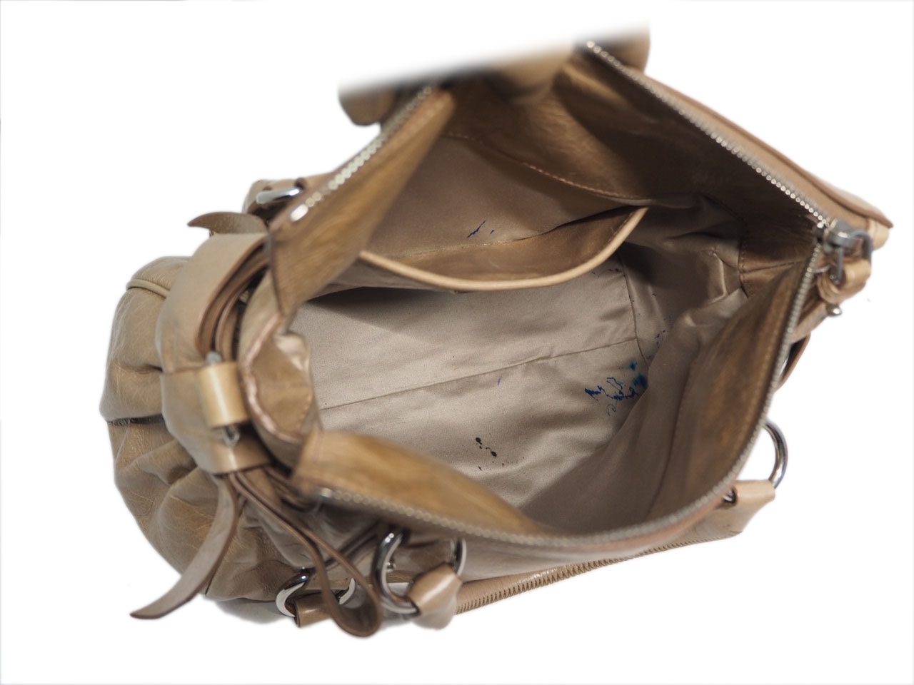 Miu Miu Beige Distressed Vitello Lux Small Bow Bag with Strap-38001