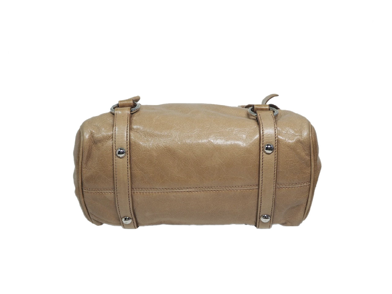 Miu Miu Beige Distressed Vitello Lux Small Bow Bag with Strap-37998
