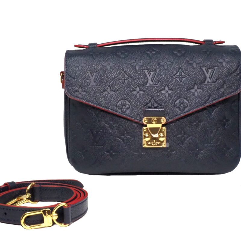Louis Vuitton M44071 Monogram Empreinte Leather Navy Blue/ Red Pochette Metis Messenger Bag-0