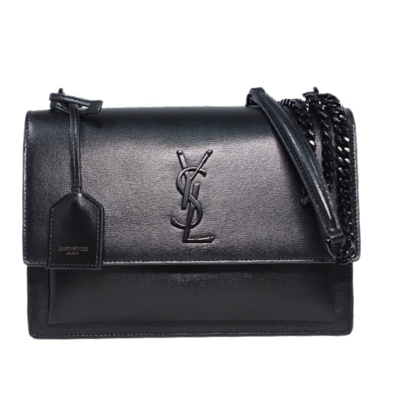 YSL 442906 Saint Laurent Black Sunset Medium Smooth Calf Matte Black Hardware -0