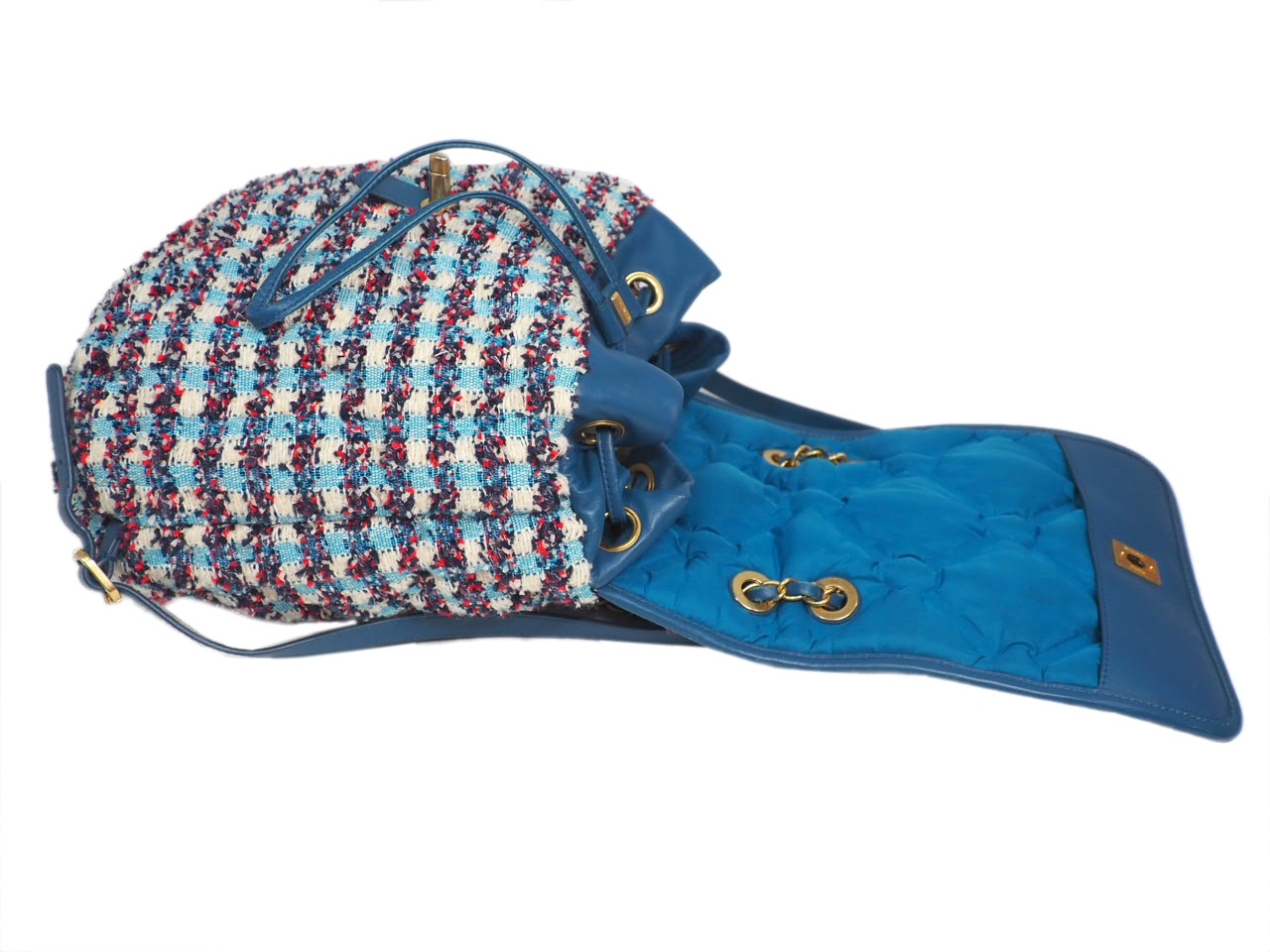 Chanel Cuba Cruise Multicolored Tweed Turqoise Blue/ White/ Red Medium Backpack Gold Hardware-38081