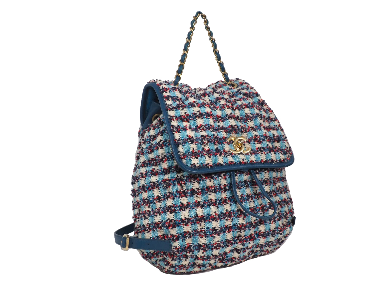 Chanel Cuba Cruise Multicolored Tweed Turqoise Blue/ White/ Red Medium Backpack Gold Hardware-38076
